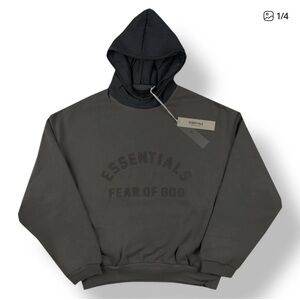 Essentials Fear Of God Nylon Fleece Hoodie Ink/Jet Black New